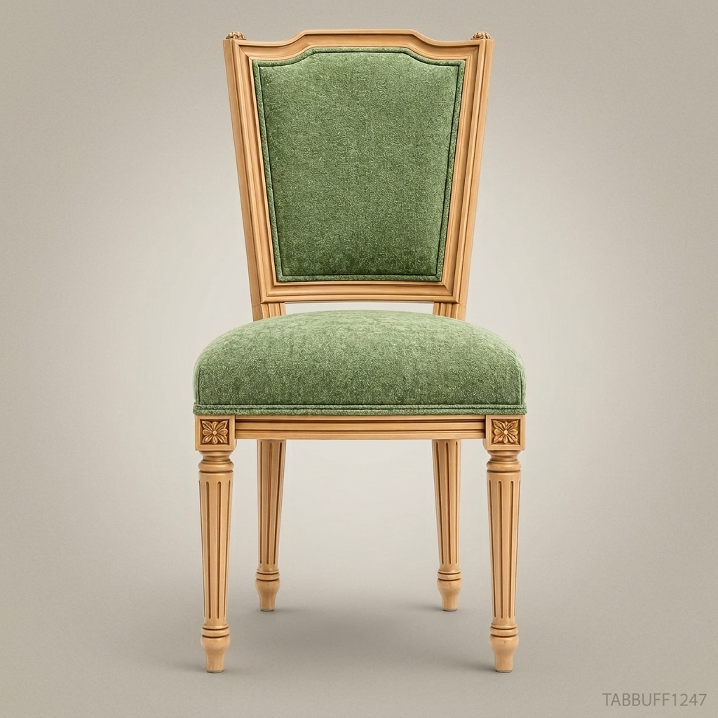 Brass & Wood Upholstered Dining Chair — Without Arms