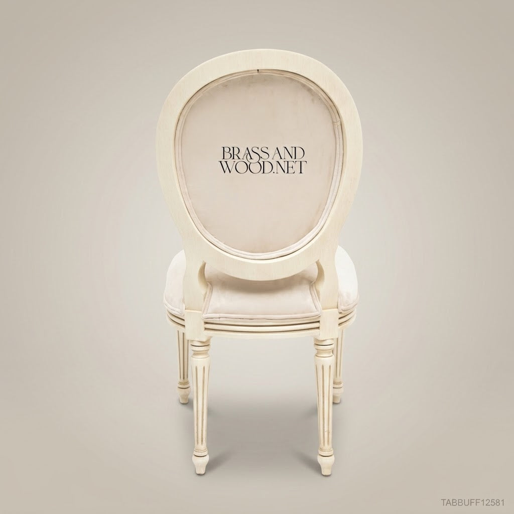 Brass & Wood Louis XVI Ivory Lacquered Solid Wood Button-Tufted Dining Chair (Without Arms)