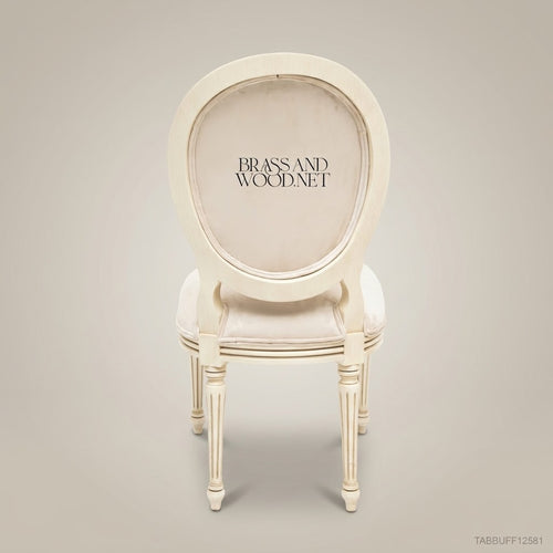 Brass & Wood Louis XVI Ivory Lacquered Solid Wood Button-Tufted Dining Chair (Without Arms)