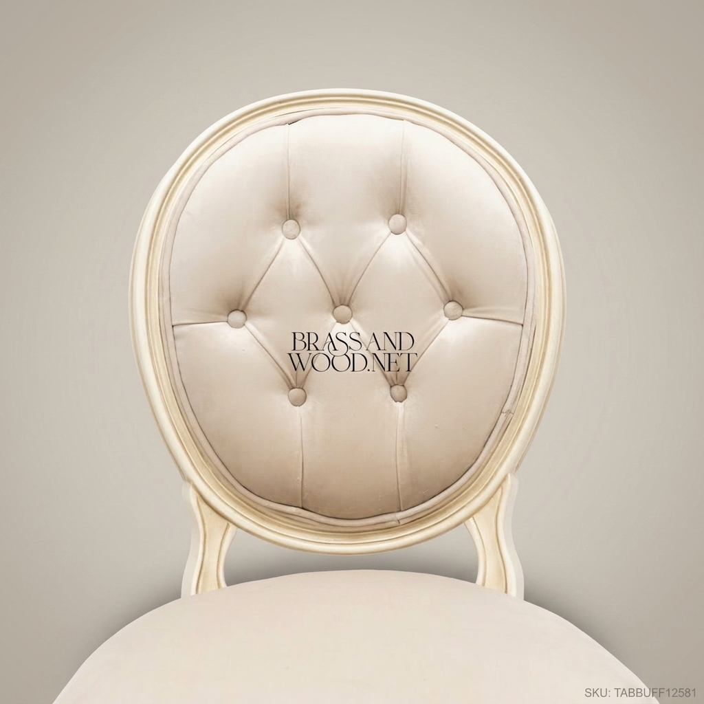 Brass & Wood Louis XVI Ivory Lacquered Solid Wood Button-Tufted Dining Chair (Without Arms)
