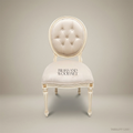 Brass & Wood Louis XVI Ivory Lacquered Solid Wood Button-Tufted Dining Chair (Without Arms)