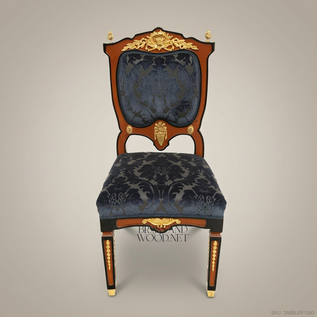 Brass & Wood Empire Damask Dining Chair — Without Arms
