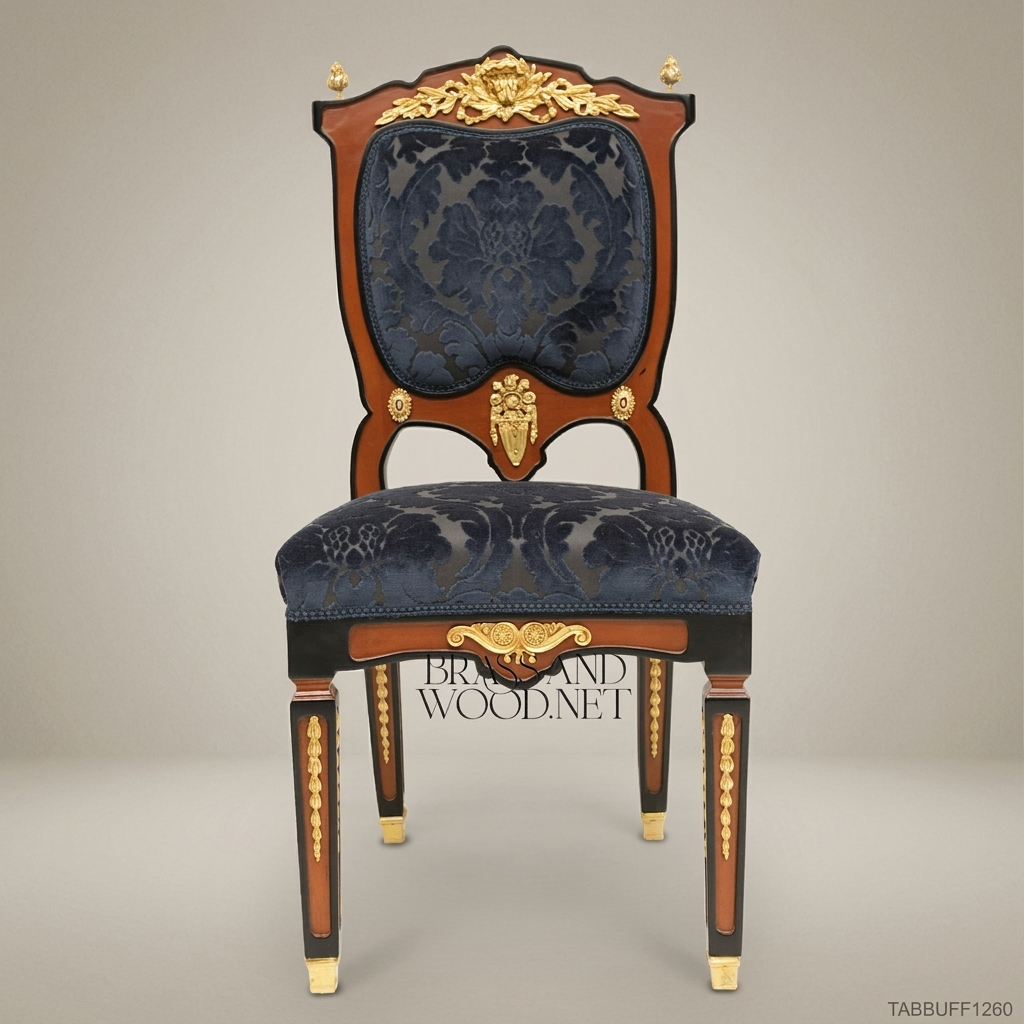 Brass & Wood Empire Damask Dining Chair — Without Arms