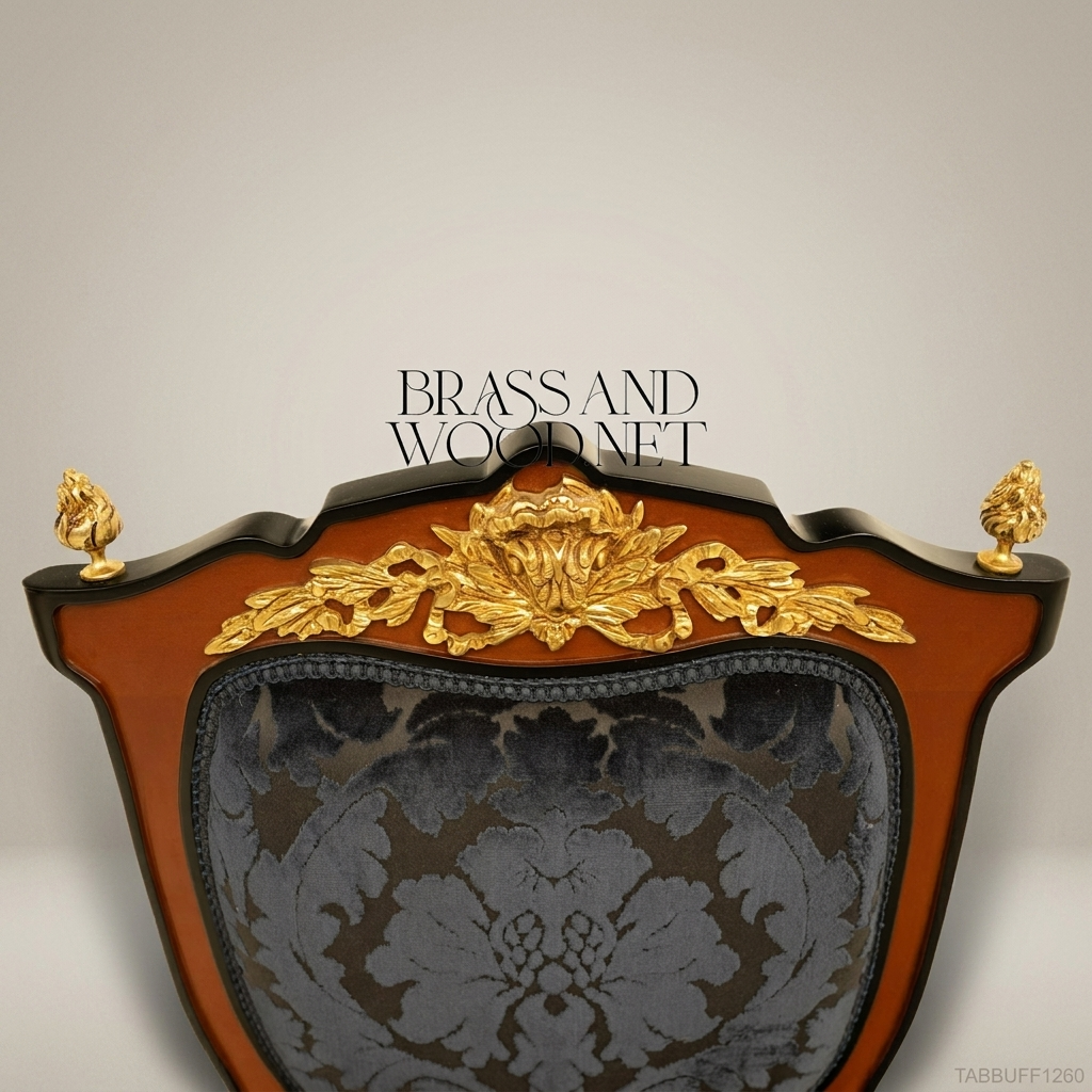 Brass & Wood Empire Damask Dining Chair — Without Arms