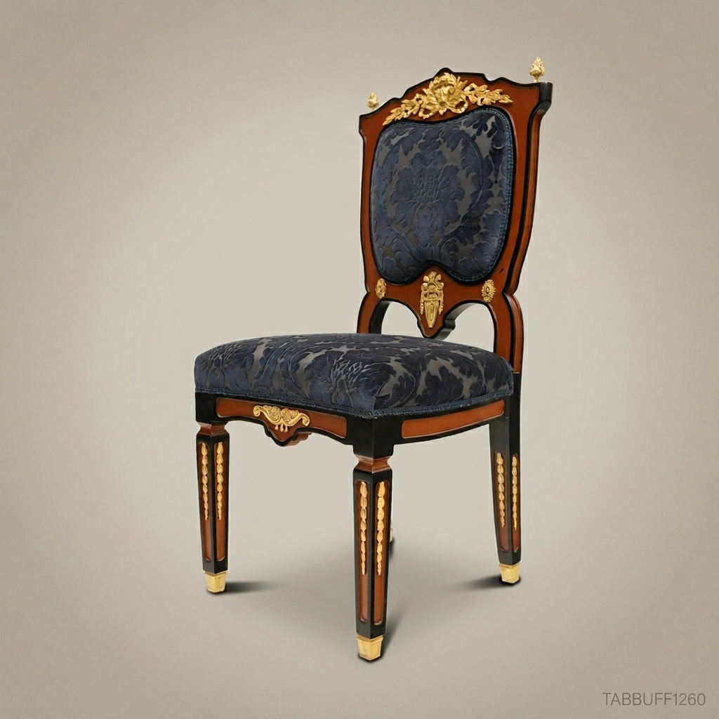 Brass & Wood Empire Damask Dining Chair — Without Arms