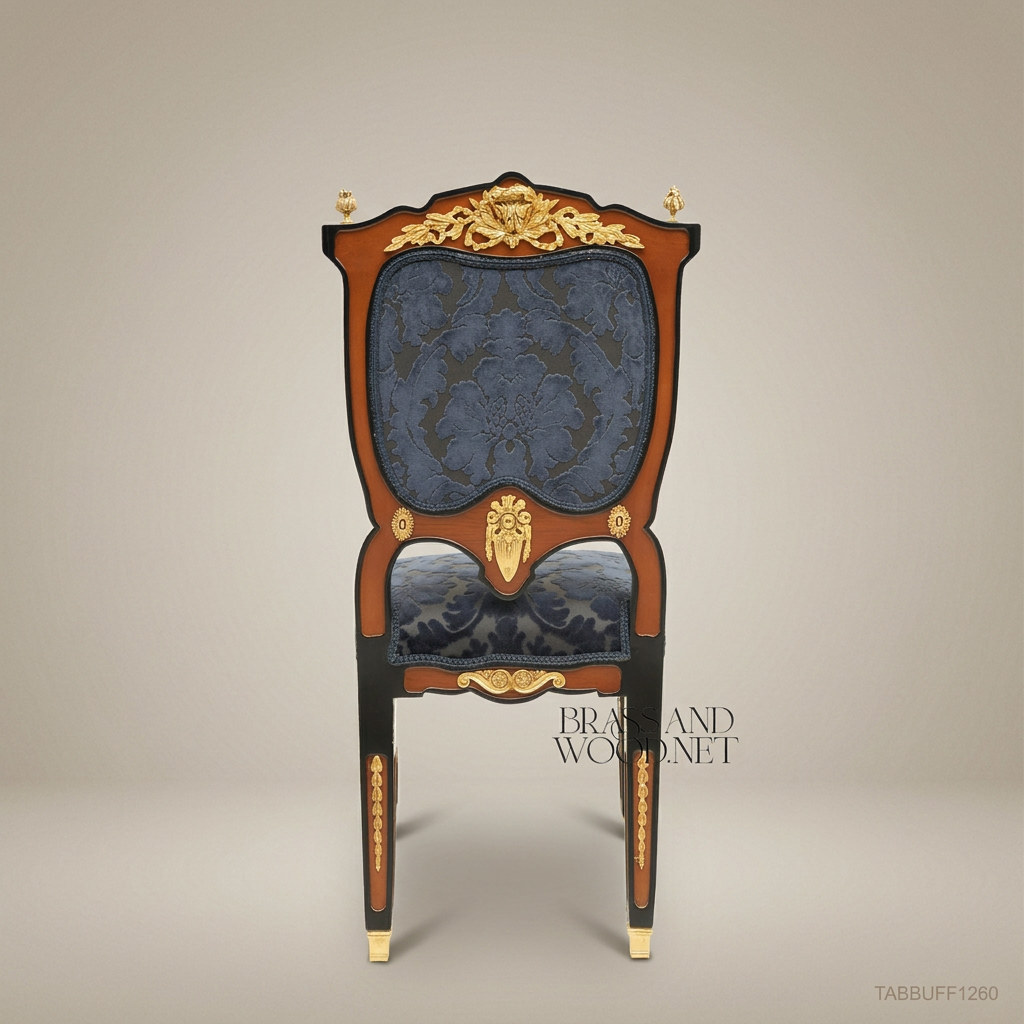 Brass & Wood Empire Damask Dining Chair — Without Arms