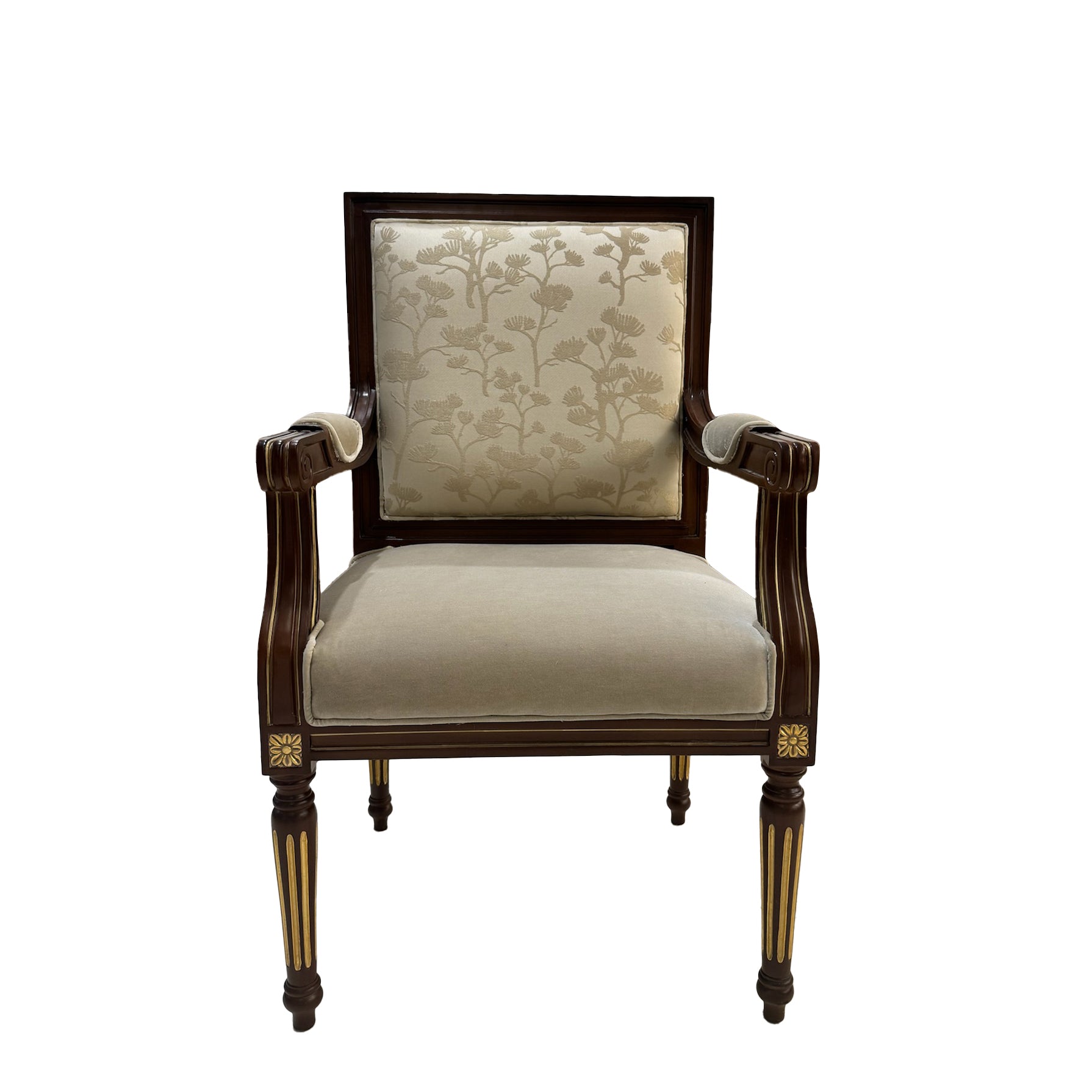Floral Damask Mahogany Dining Chair — With Arms