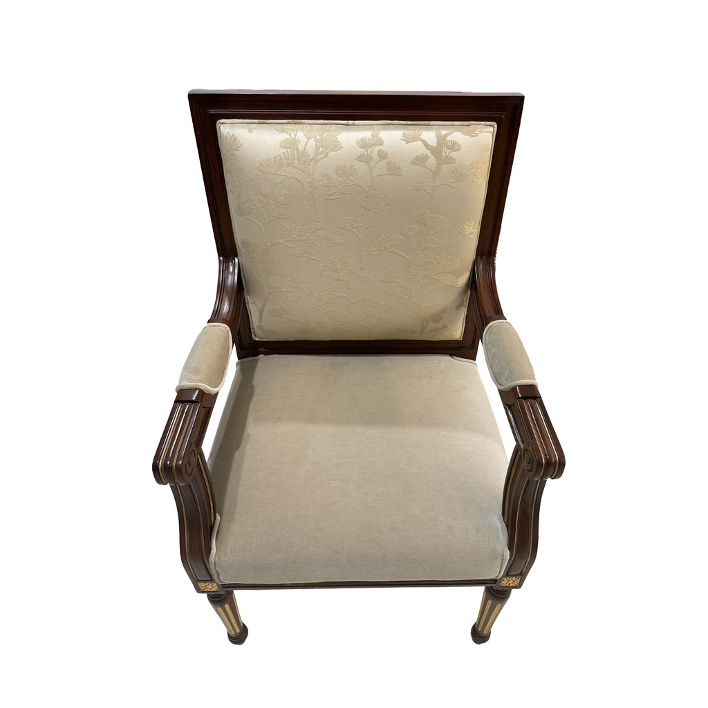 Floral Damask Mahogany Dining Chair — With Arms