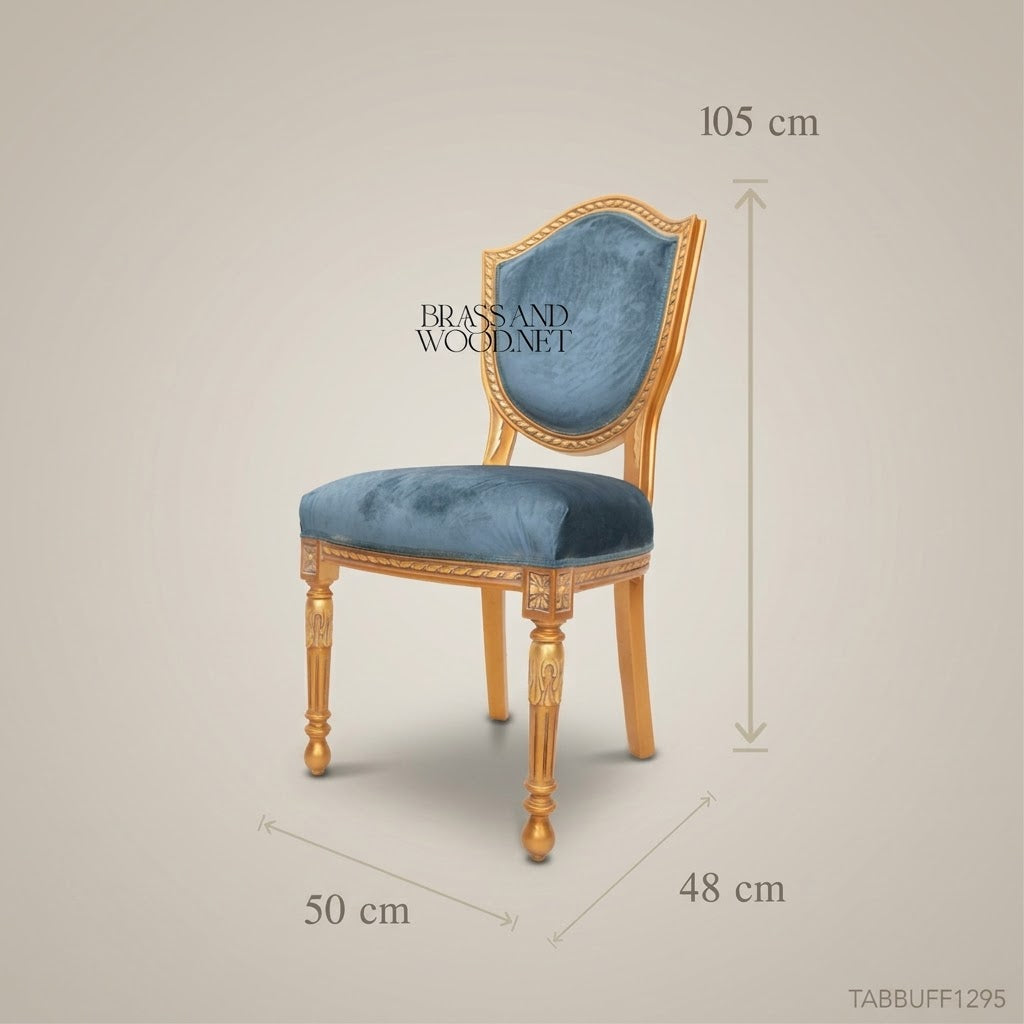 Brass & Wood Upholstered Dining Chair — Without Arms