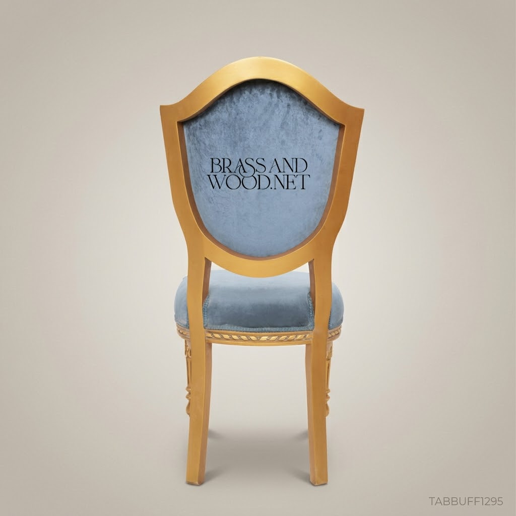 Brass & Wood Upholstered Dining Chair — Without Arms