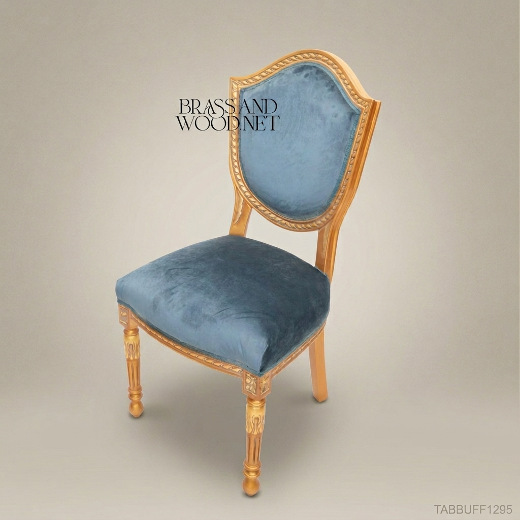Brass & Wood Upholstered Dining Chair — Without Arms