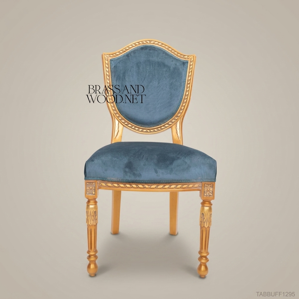 Brass & Wood Upholstered Dining Chair — Without Arms