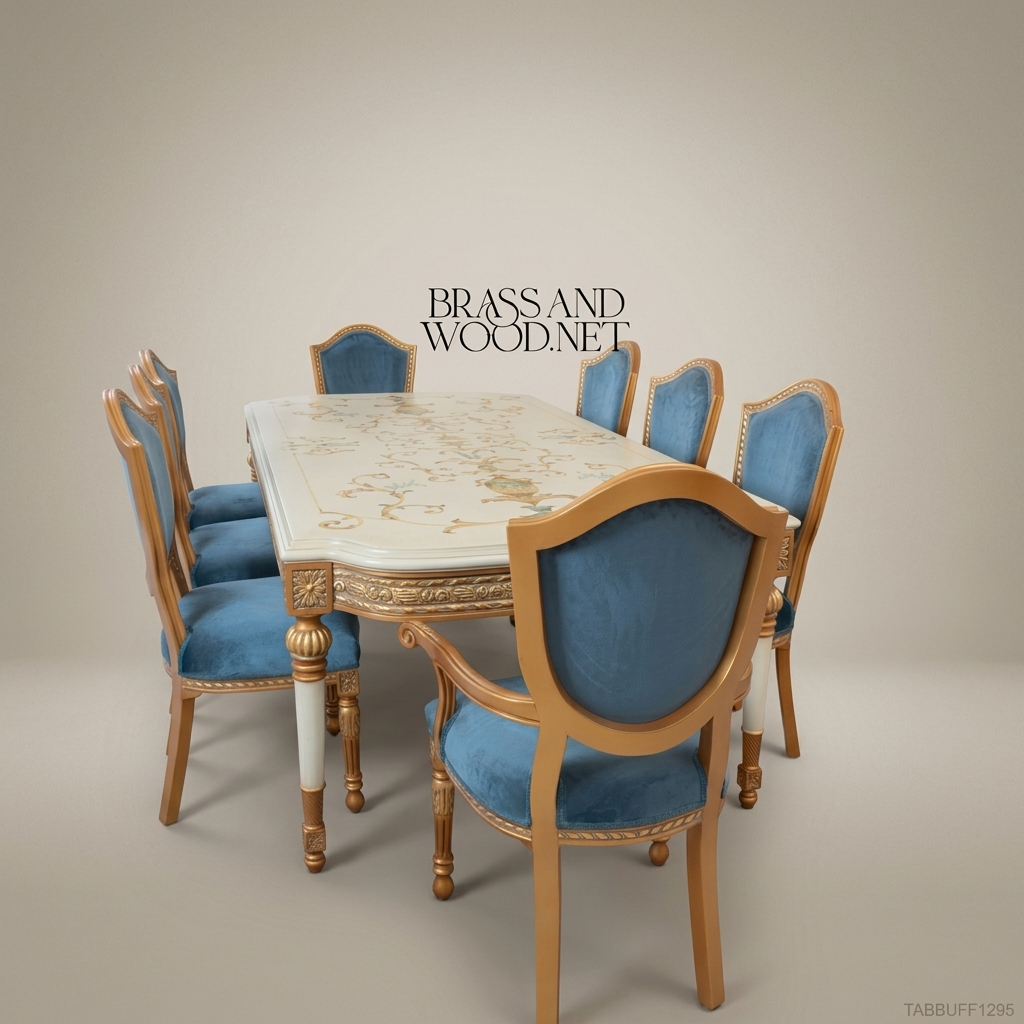 Brass & Wood Upholstered Dining Chair — Without Arms