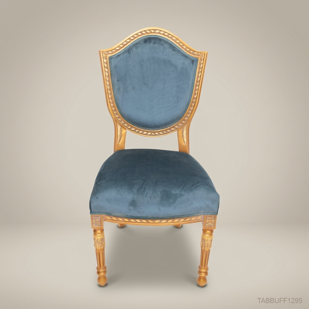 Brass & Wood Upholstered Dining Chair — Without Arms