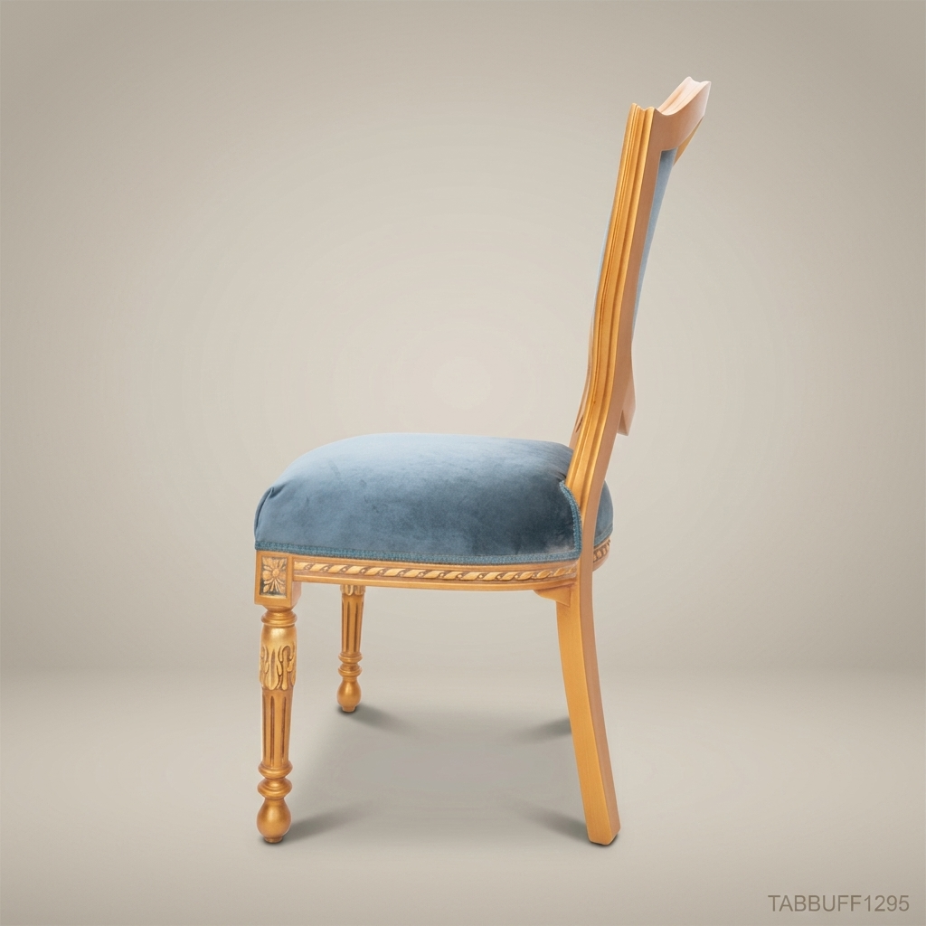 Brass & Wood Upholstered Dining Chair — Without Arms