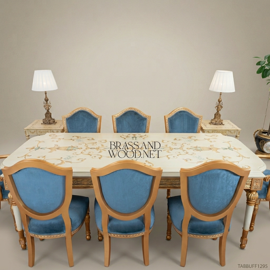 Brass & Wood Upholstered Dining Chair — Without Arms