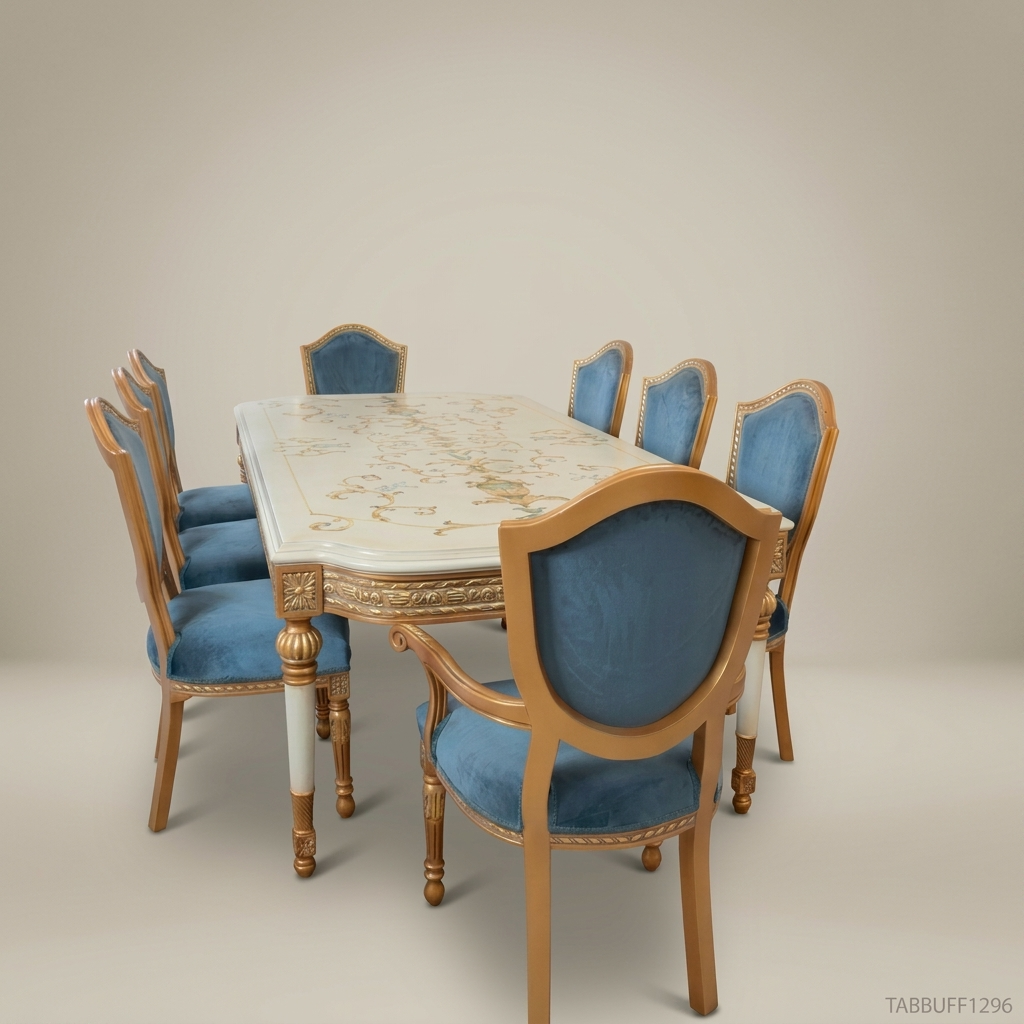 Brass & Wood Upholstered Dining Chair — With Arms