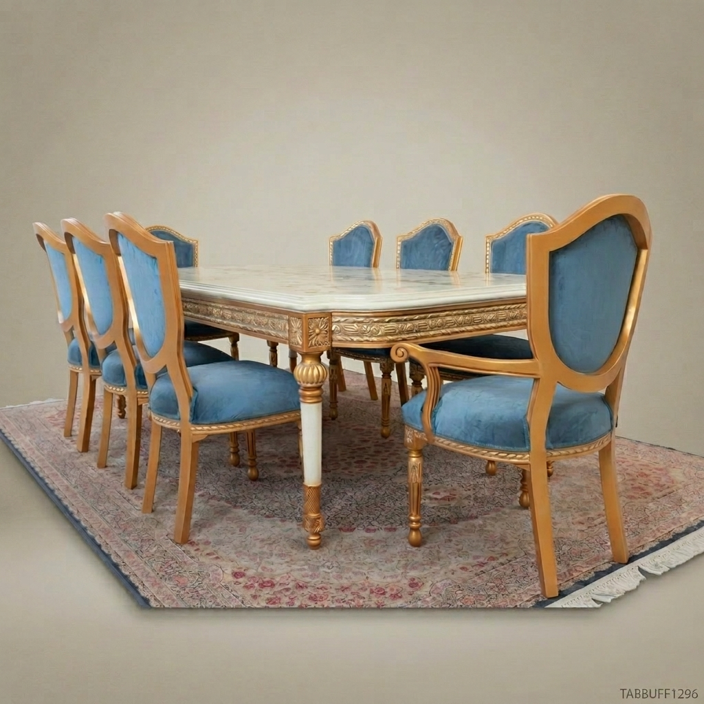 Brass & Wood Upholstered Dining Chair — With Arms