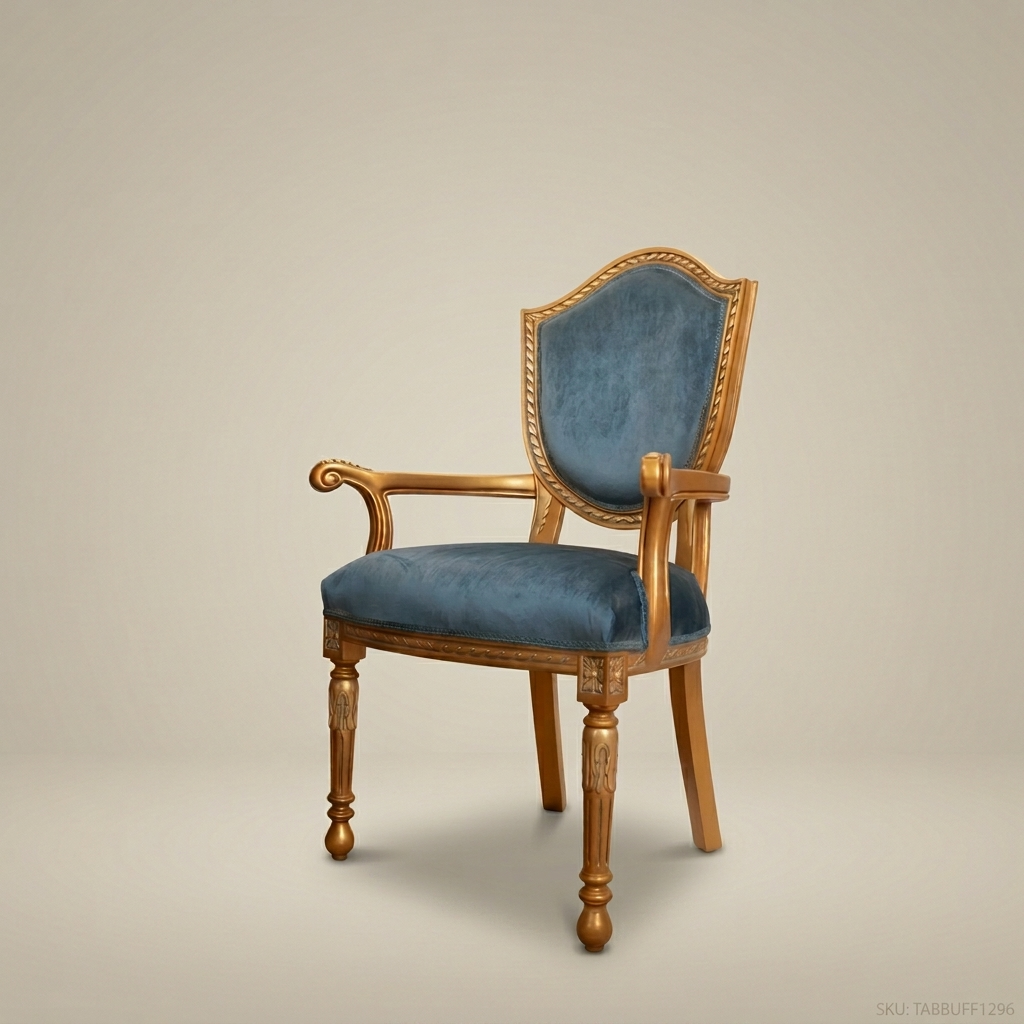 Brass & Wood Upholstered Dining Chair — With Arms