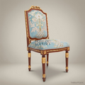 Brass & Wood Louis XVI Floral Tapestry Dining Chair — Without Arms