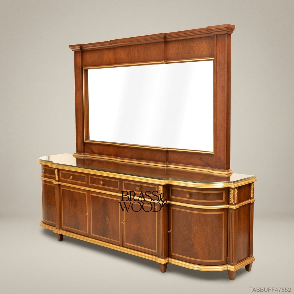 Brass & Wood Neoclassical Buffet with Mirror