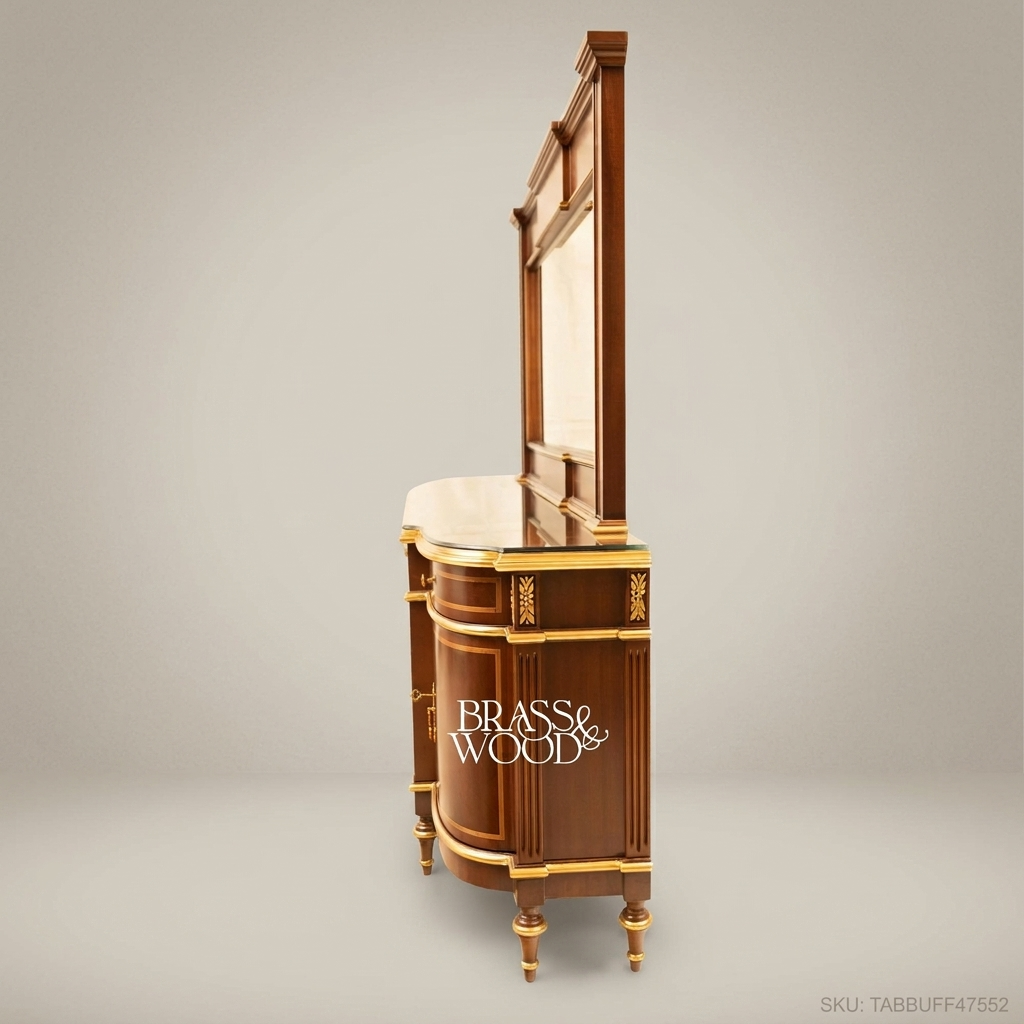 Brass & Wood Neoclassical Buffet with Mirror