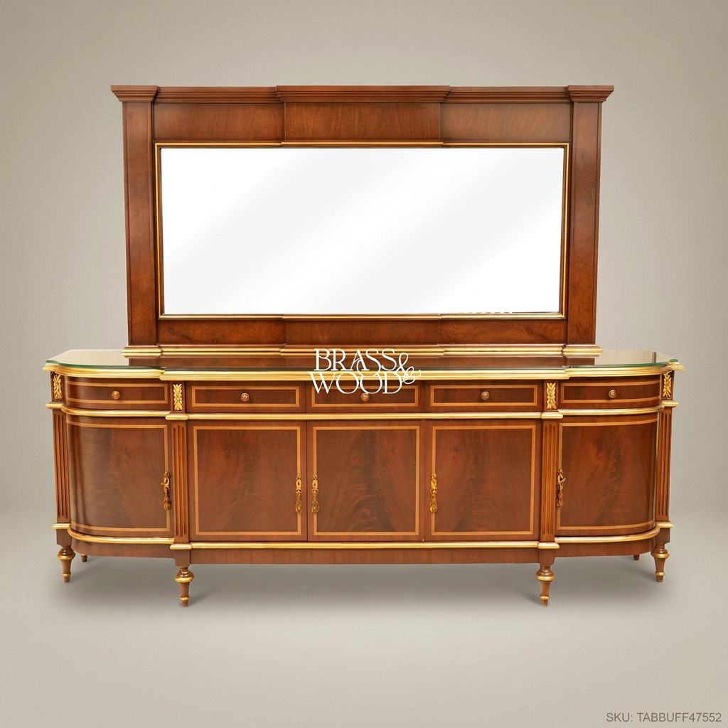 Brass & Wood Neoclassical Buffet with Mirror — 200cm