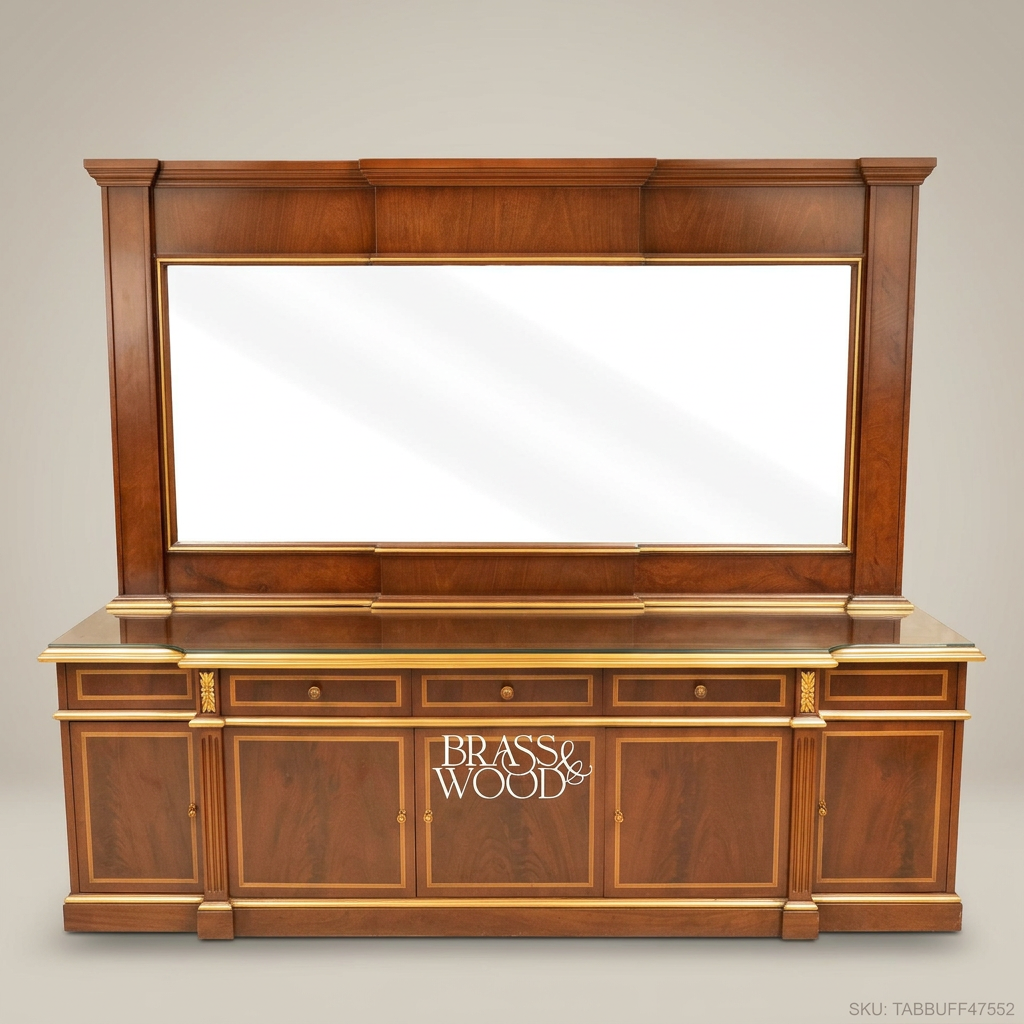 Brass & Wood Neoclassical Buffet with Mirror — 200cm