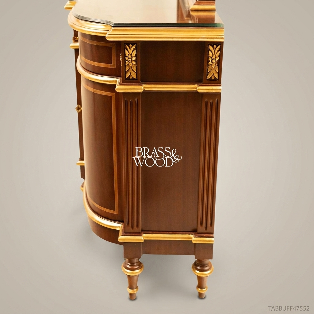 Brass & Wood Neoclassical Buffet with Mirror — 250cm