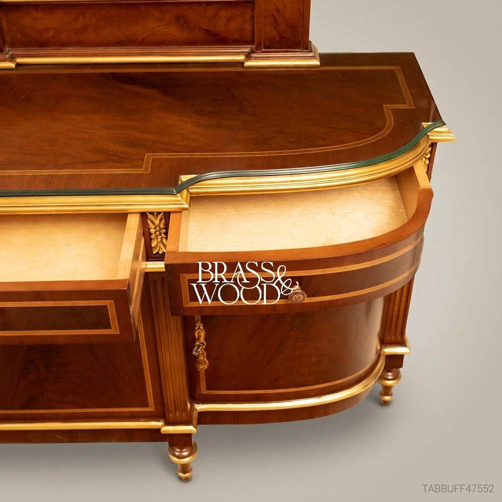 Brass & Wood Neoclassical Buffet with Mirror — 250cm