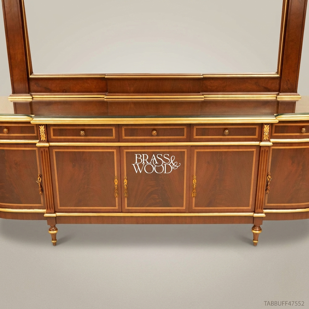 Brass & Wood Neoclassical Buffet with Mirror — 350cm