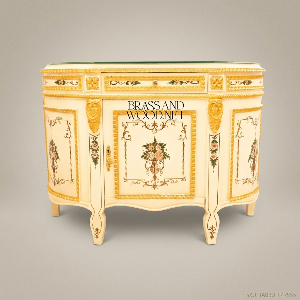 Brass & Wood Louis XVI Hand-Painted Ivory Buffet — 200cm