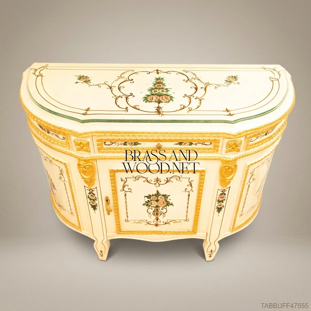 Brass & Wood Louis XVI Hand-Painted Ivory Buffet — 300cm