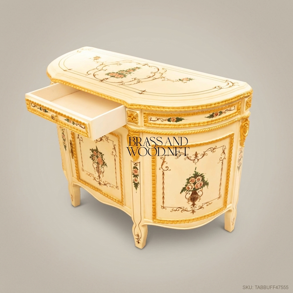 Brass & Wood Louis XVI Hand-Painted Ivory Buffet — 300cm