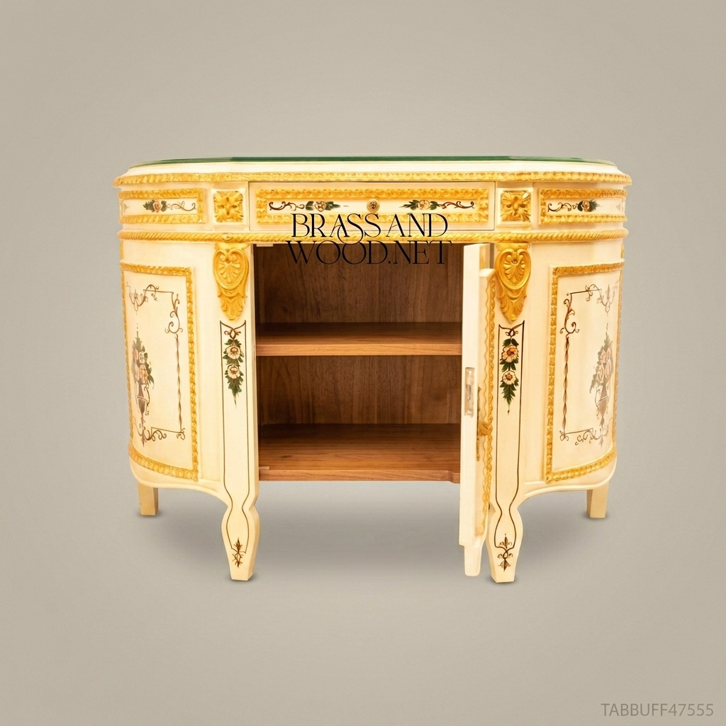 Brass & Wood Louis XVI Hand-Painted Ivory Buffet — 300cm