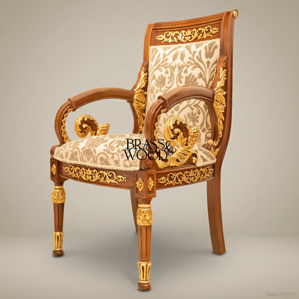 Brass & Wood Empire Gilded Dining Chair — With Arms