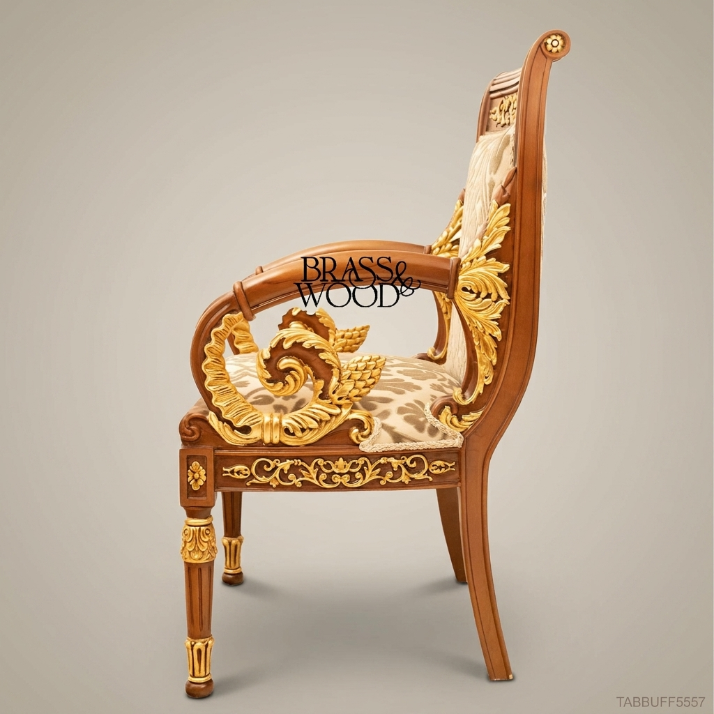 Brass & Wood Empire Gilded Dining Chair — With Arms