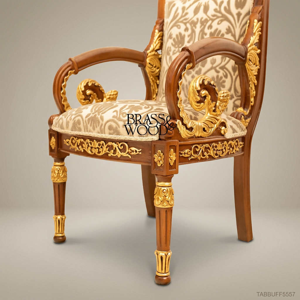 Brass & Wood Empire Gilded Dining Chair — With Arms