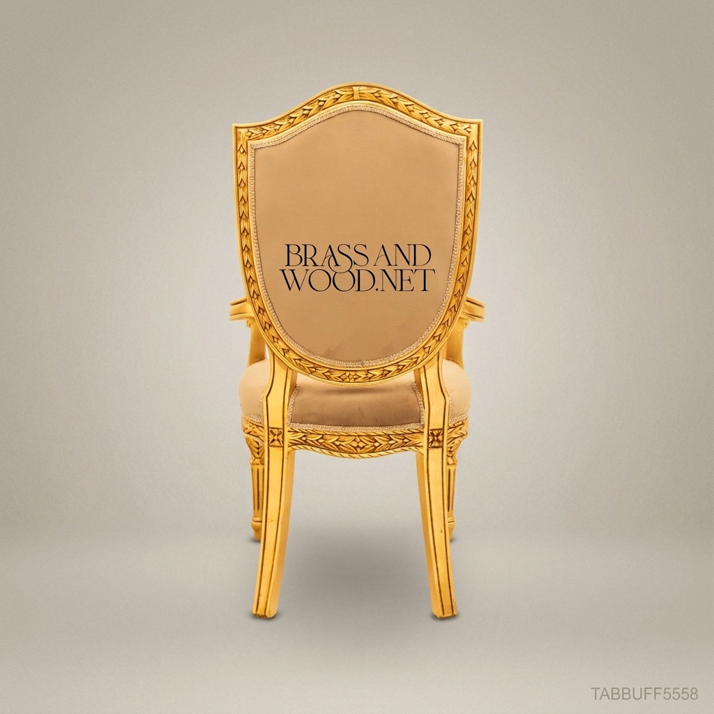 Brass & Wood Louis XVI Shield-Back Dining Chair — With Arms