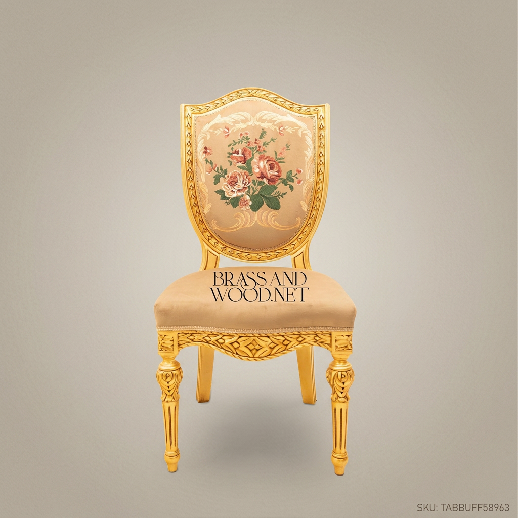 Brass & Wood Louis XVI Shield-Back Dining Chair — Without Arms