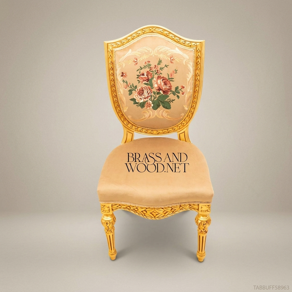 Brass & Wood Louis XVI Shield-Back Dining Chair — Without Arms