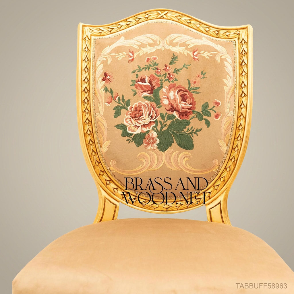Brass & Wood Louis XVI Shield-Back Dining Chair — Without Arms