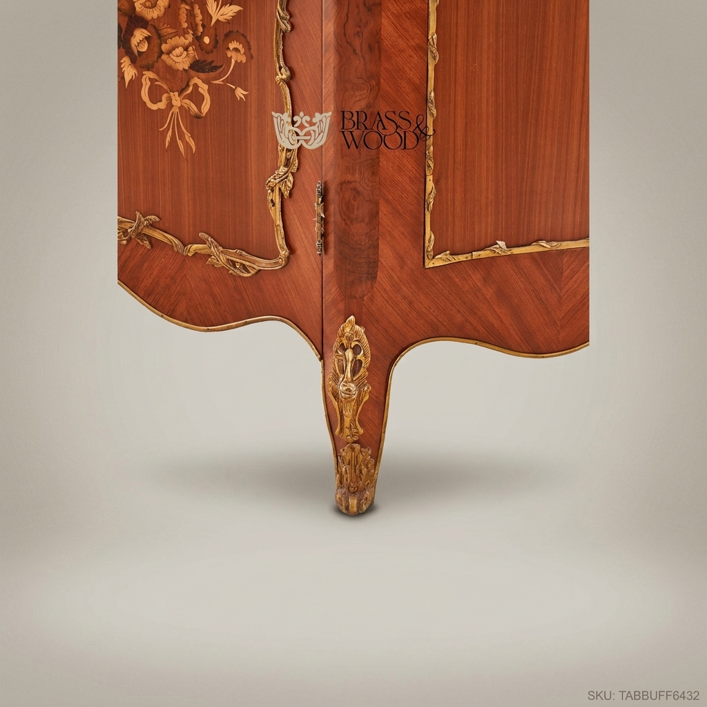 Brass & Wood Louis XV Marquetry Marble-Top Buffet with Mirror