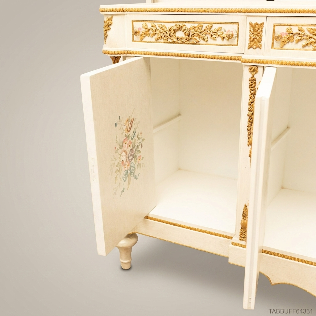 Brass & Wood Louis XVI Hand-Painted Floral Buffet — 300cm