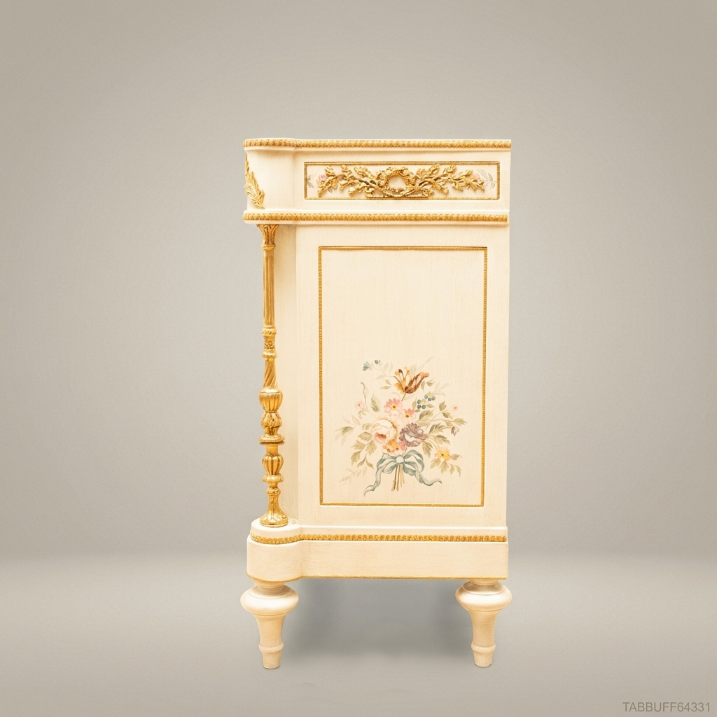 Brass & Wood Louis XVI Hand-Painted Floral Buffet — 400cm