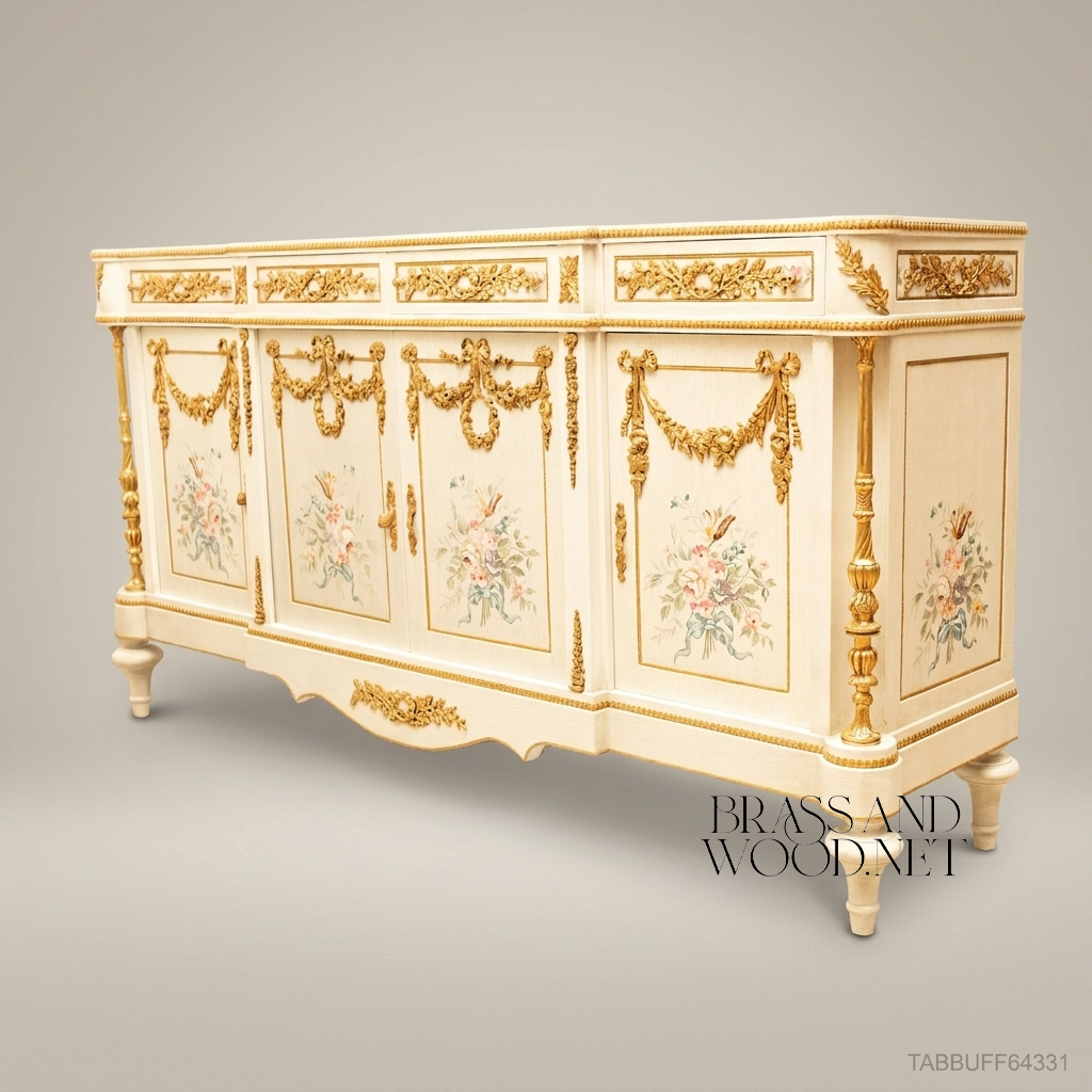 Louis XVI Floral Painted Dining Suite with Gilt Accents