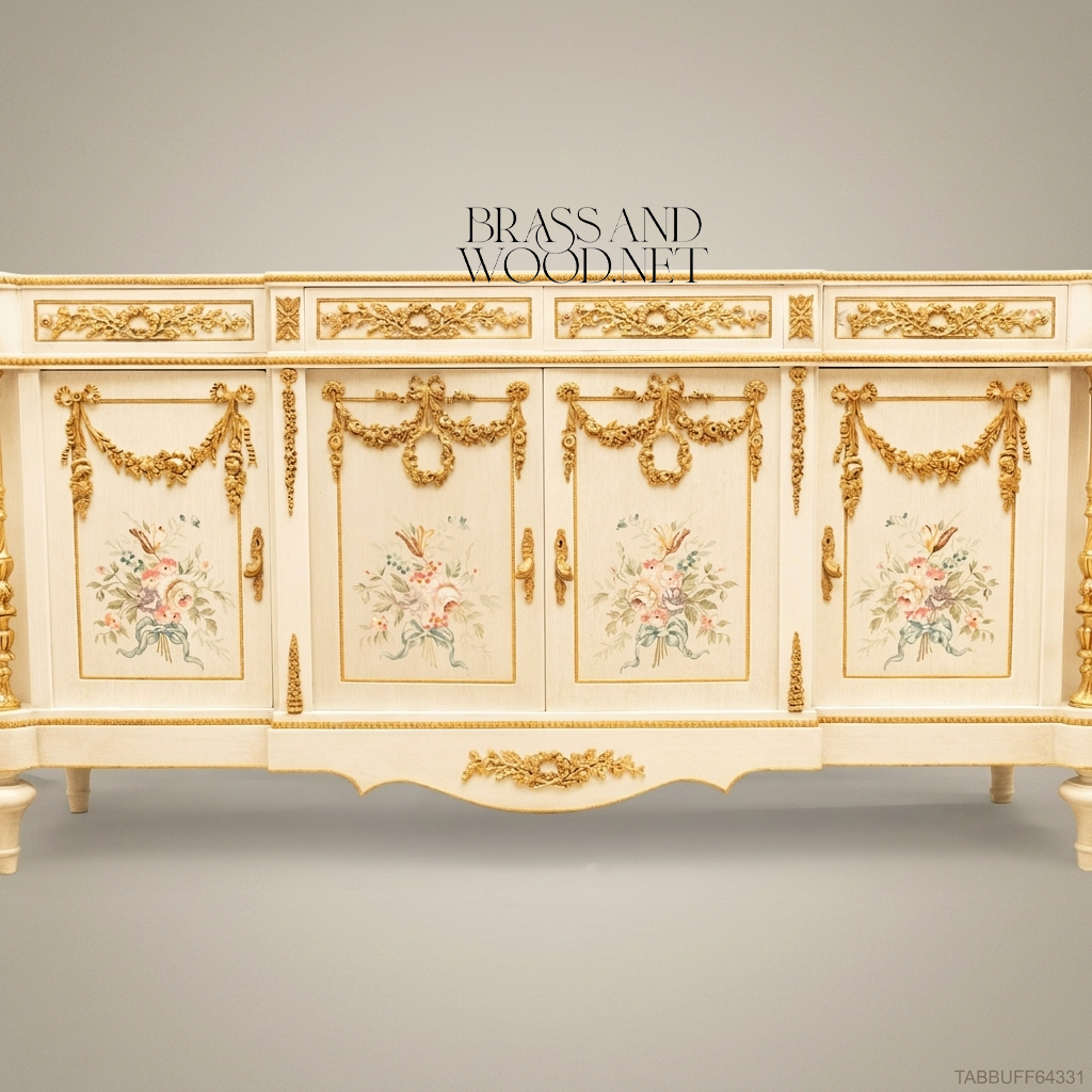 Louis XVI Floral Painted Dining Suite with Gilt Accents