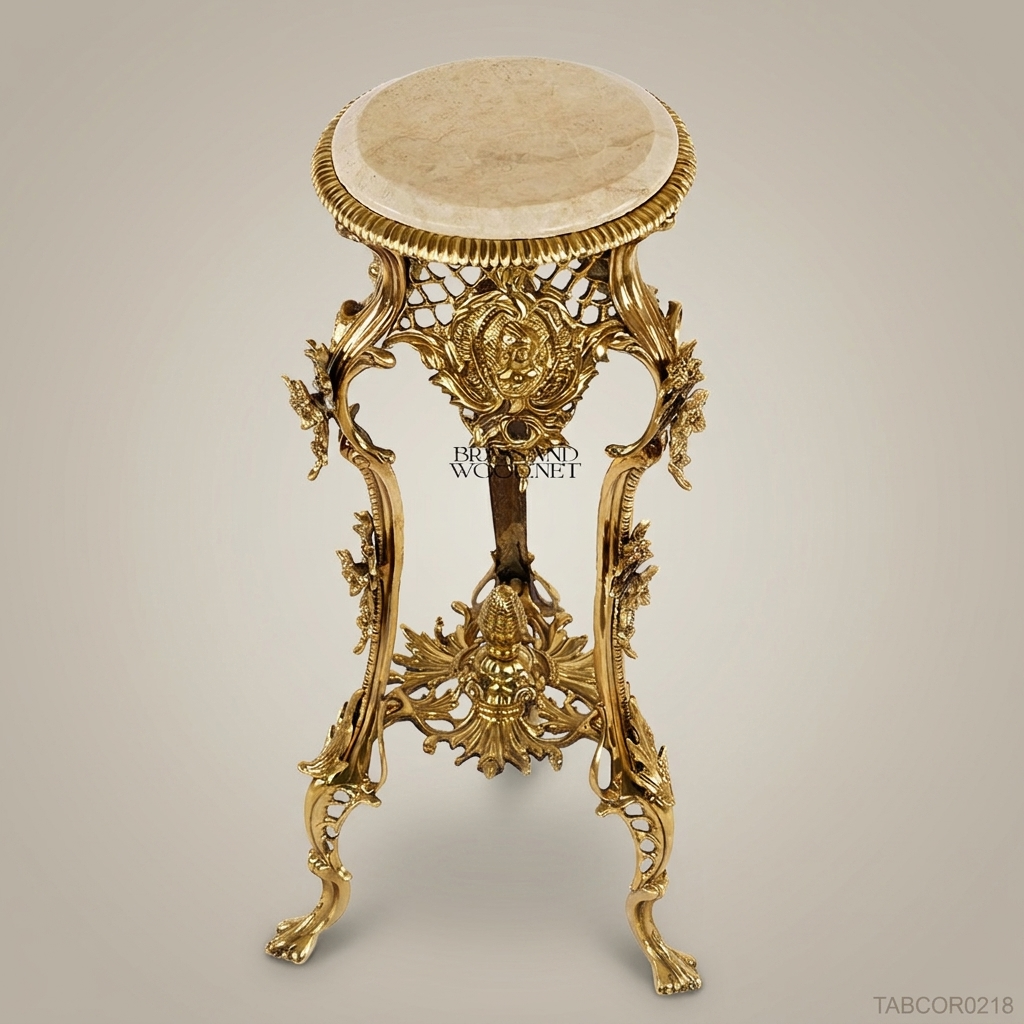 Rococo Salon Corner Table with Gilded Brass Frame & Marble Top