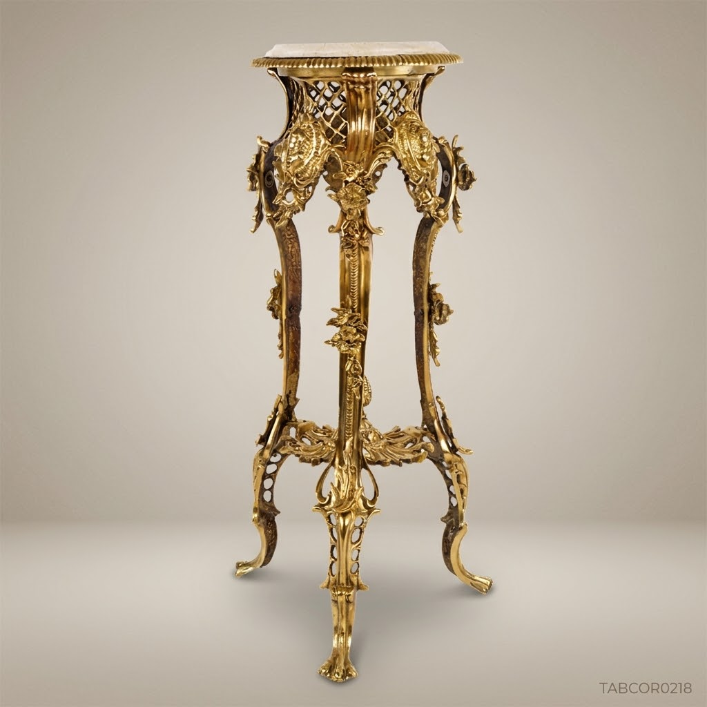 Rococo Salon Corner Table with Gilded Brass Frame & Marble Top