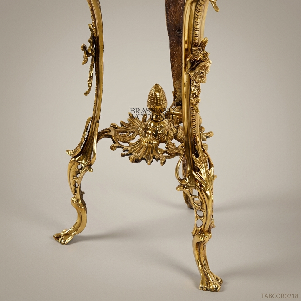 Rococo Salon Corner Table with Gilded Brass Frame & Marble Top
